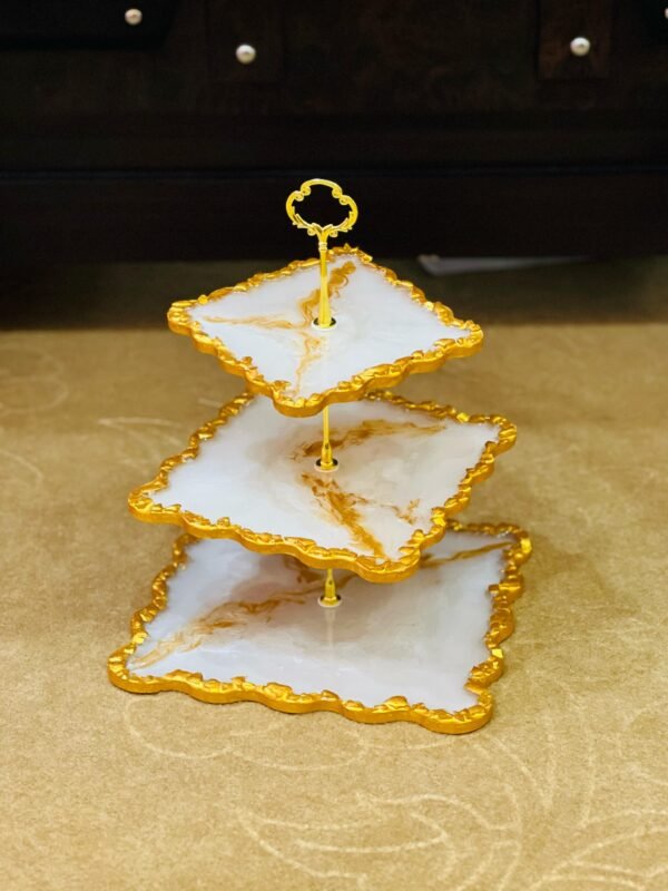 3 Tier Resin Cake Stand | White & Gold - Image 4