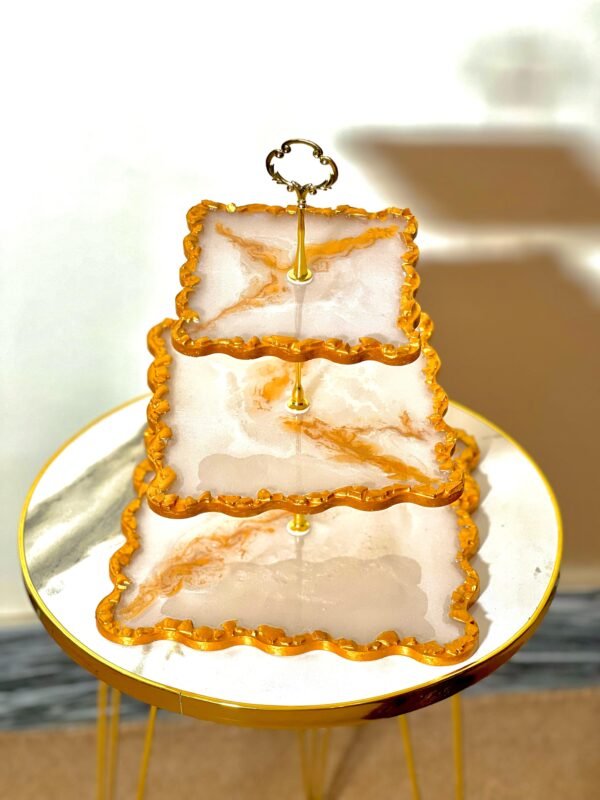 3 Tier Resin Cake Stand | White & Gold - Image 3