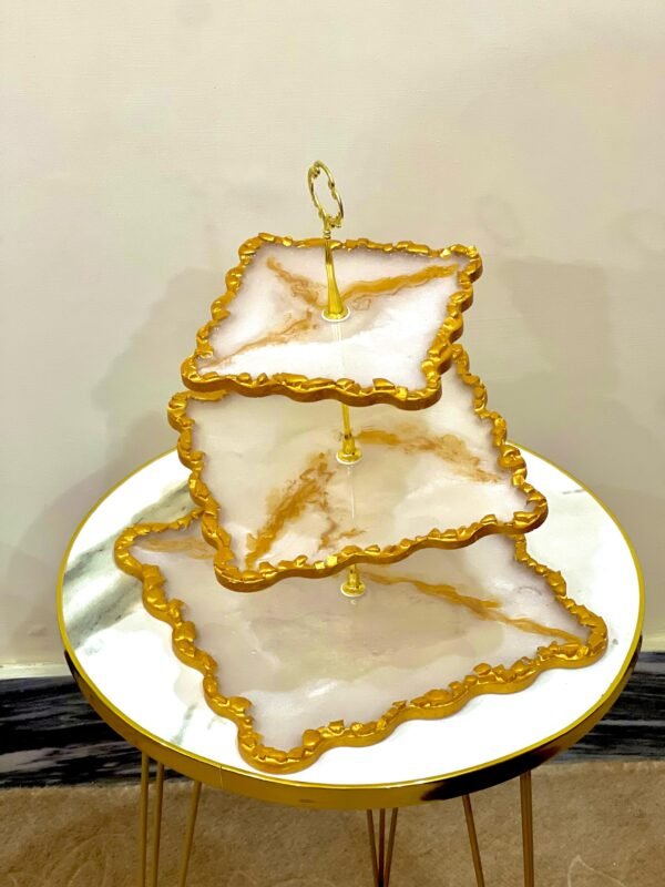 3 Tier Resin Cake Stand | White & Gold