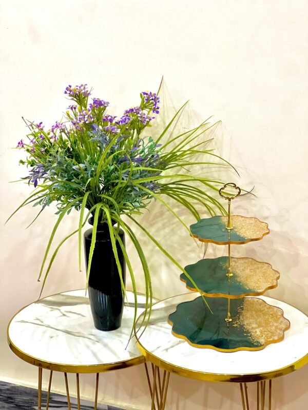 3 Tier Resin Cake Stand | Dark Green & Gold