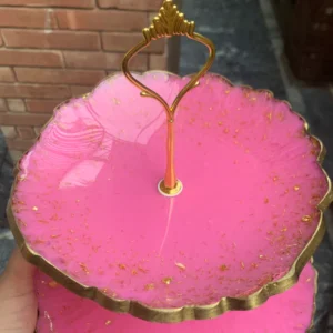 Resin Cake stand 2 tier pink and gold 2