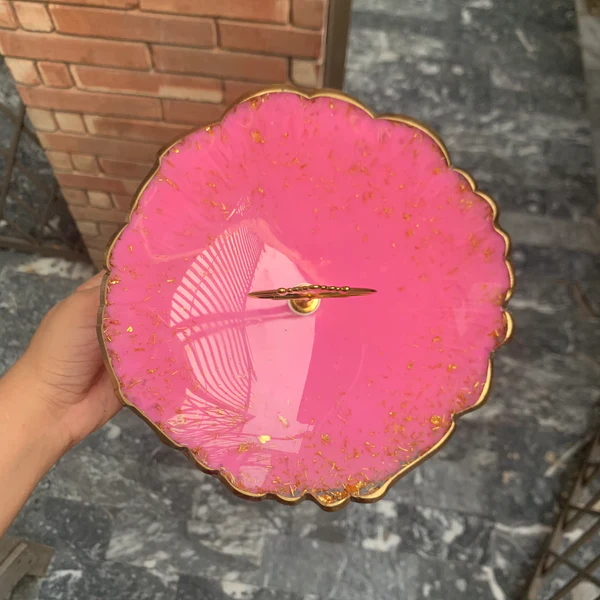 Resin Cake stand 2 tier pink and gold